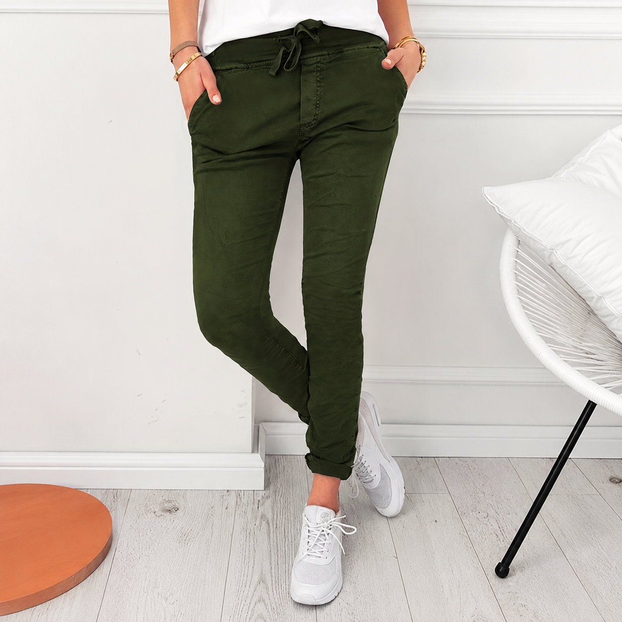 Casual Long Skinny Solid Fashion Pants With Drawstring For Women