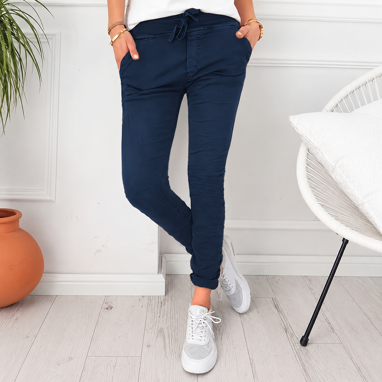 Casual Long Skinny Solid Fashion Pants With Drawstring For Women
