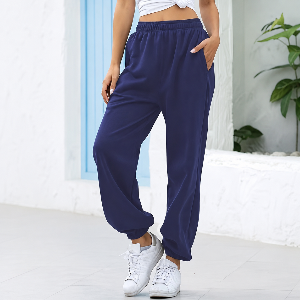 High Rise Wide Casual Cropped Pants With Pockets For Women