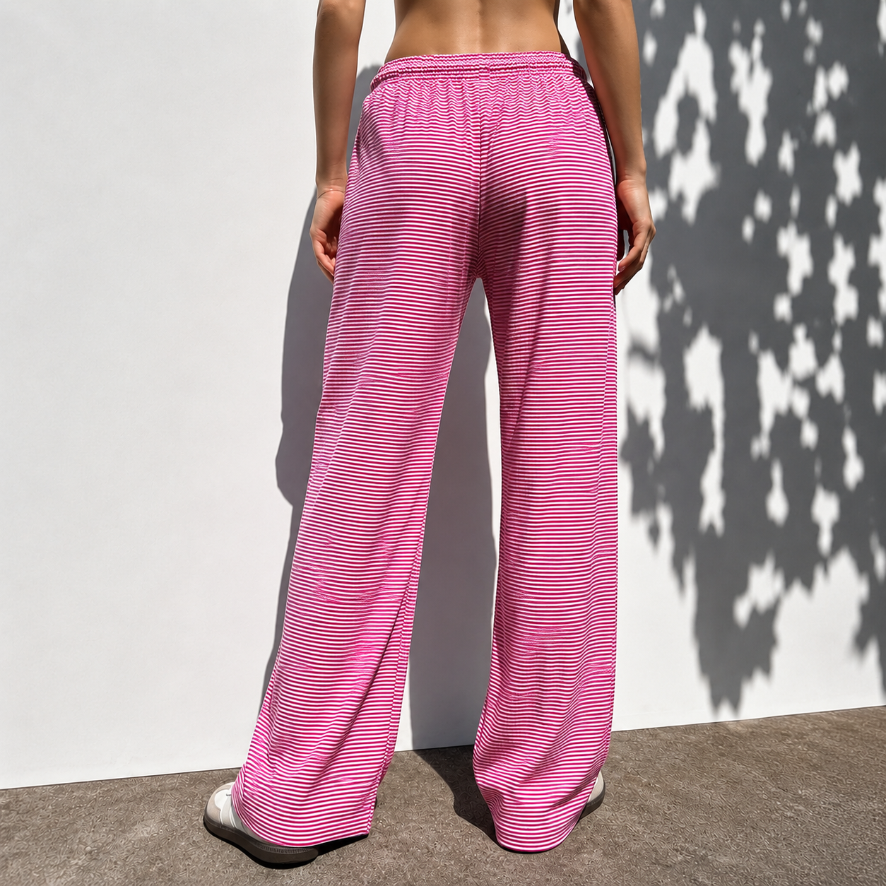 Casual Striped Wide Pants With Drawstring For Women