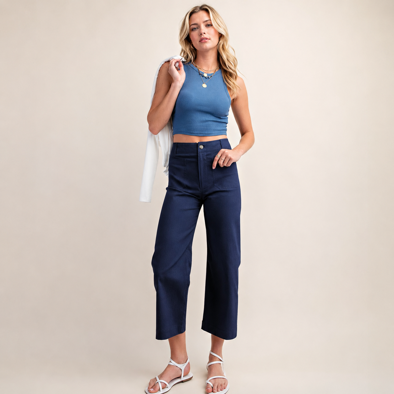 Casual Wide Cropped Stretchy Straight Pants For Women