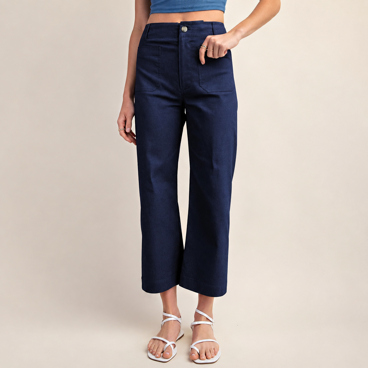 Casual Wide Cropped Stretchy Straight Pants For Women