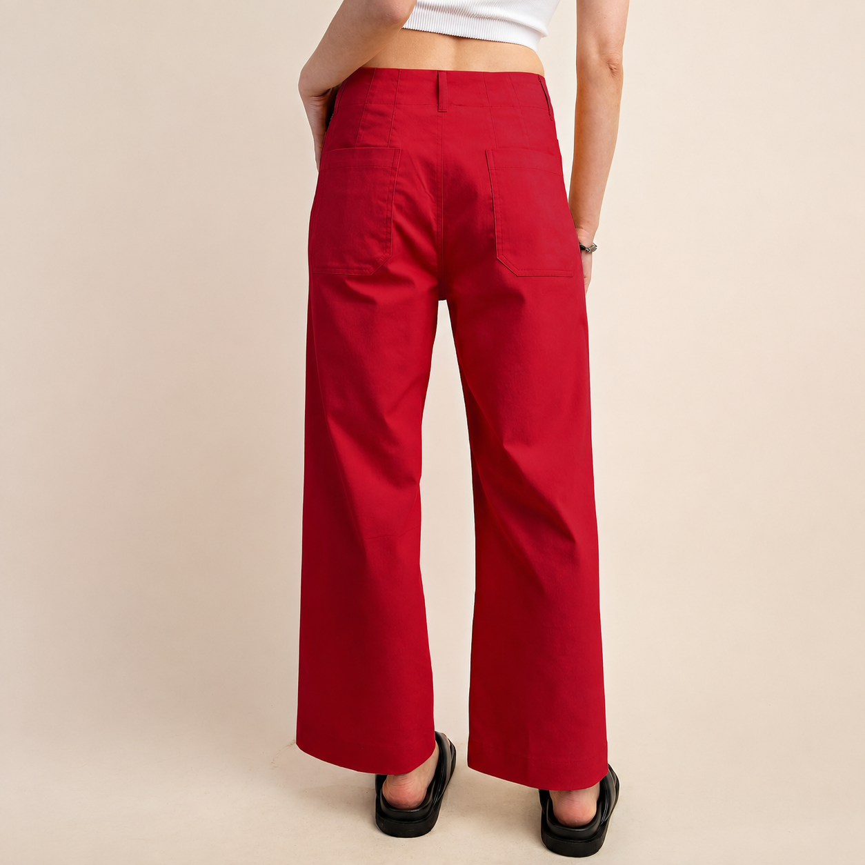 Casual Wide Cropped Stretchy Straight Pants For Women