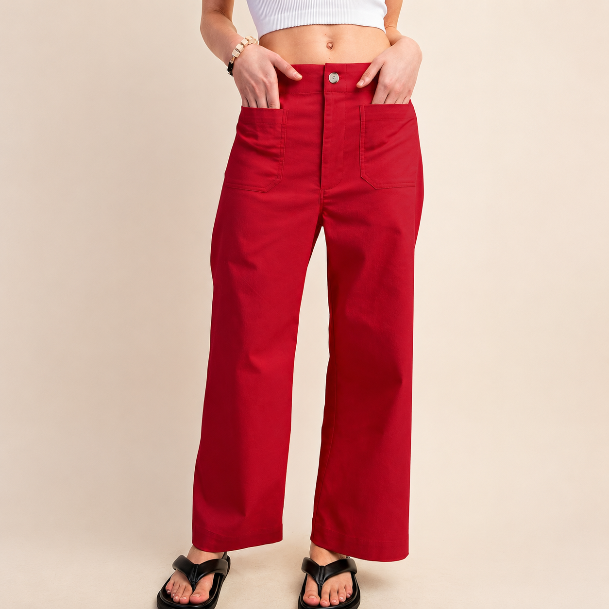 Casual Wide Cropped Stretchy Straight Pants For Women