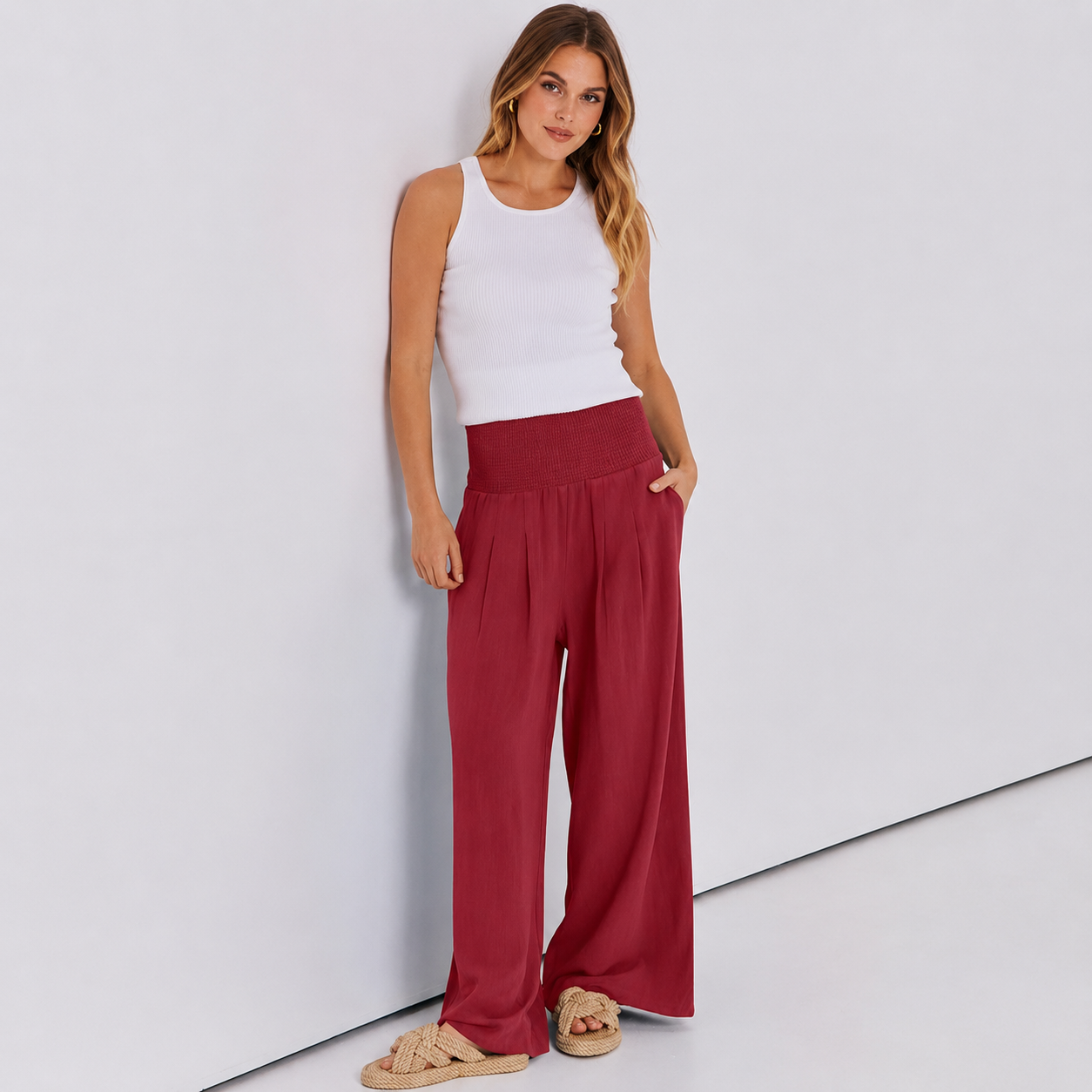 Casual Lounge Wide Loose Boho Linen Fit Pants For Women
