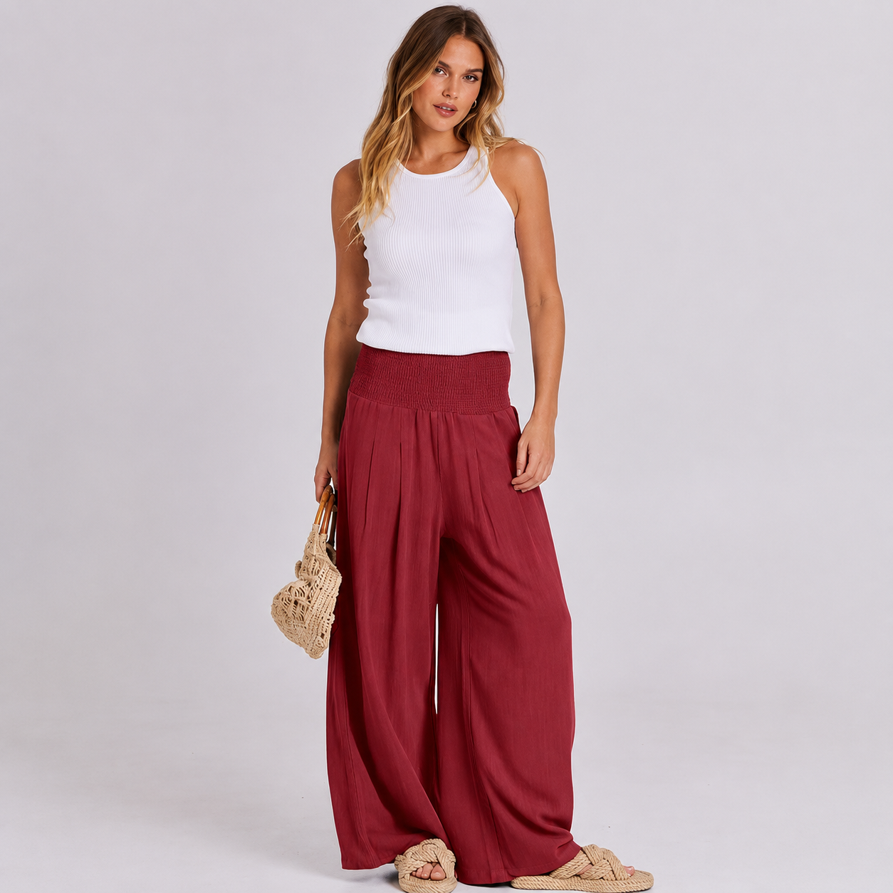 Casual Lounge Wide Loose Boho Linen Fit Pants For Women