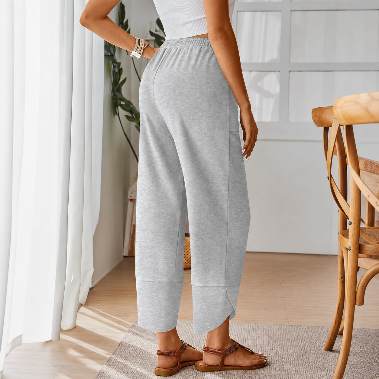 Casual Summer Wide Length Pants With Side Pockets For Women