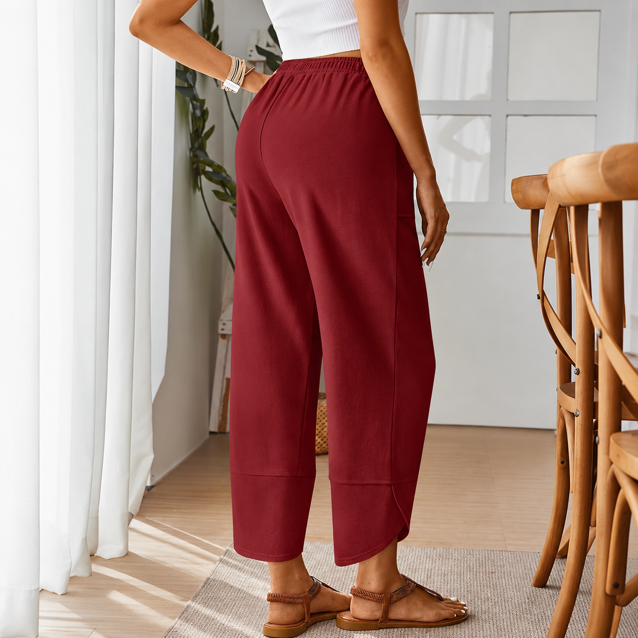 Casual Summer Wide Length Pants With Side Pockets For Women