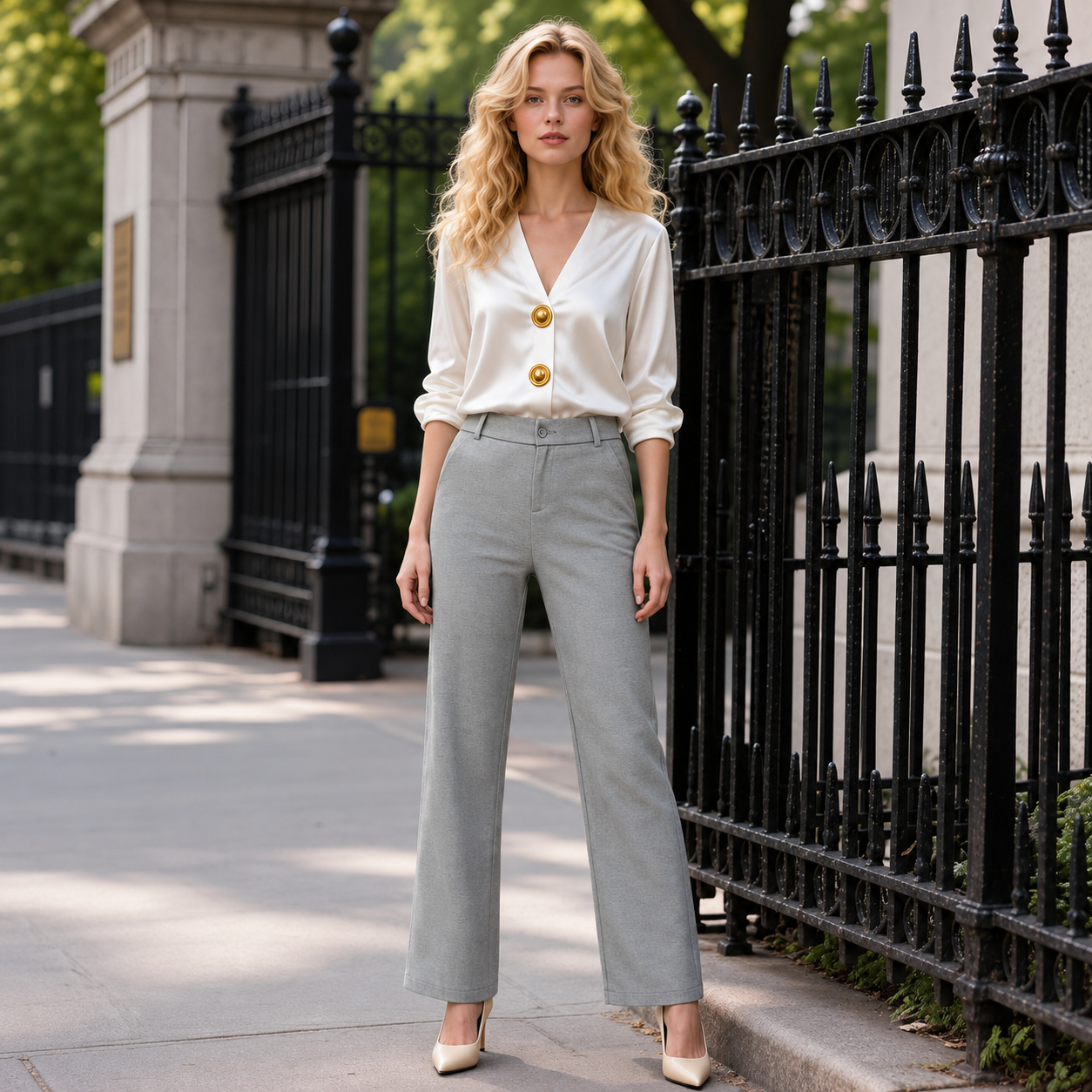 Casual Straight High Trousers With Pockets For Women