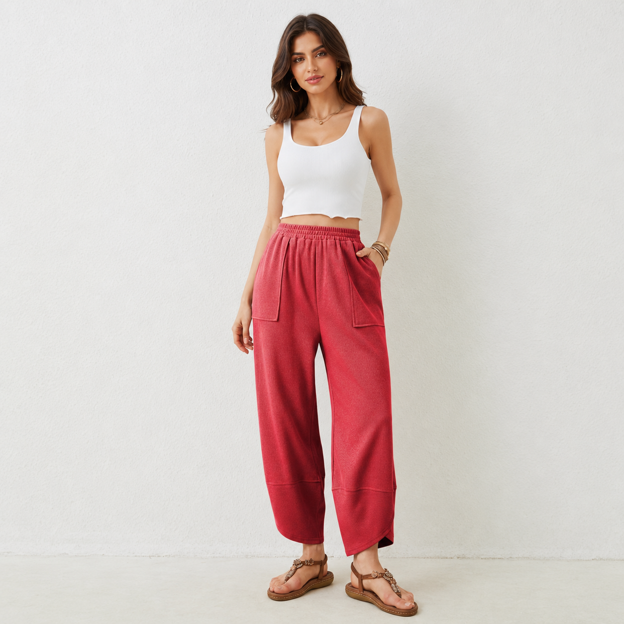 Casual Wide Baggy Palazzo Pants With Pockets For Women