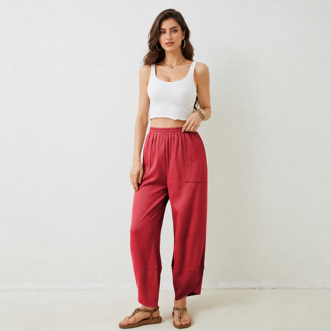 Casual Wide Baggy Palazzo Pants With Pockets For Women