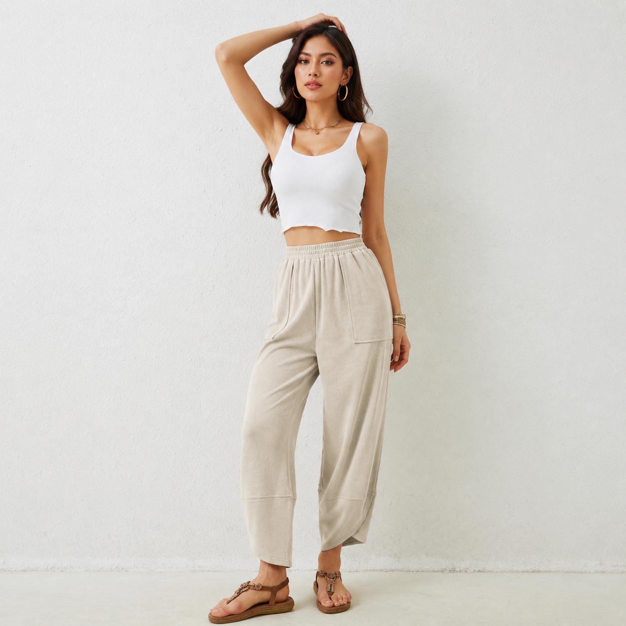 Casual Wide Baggy Palazzo Pants With Pockets For Women