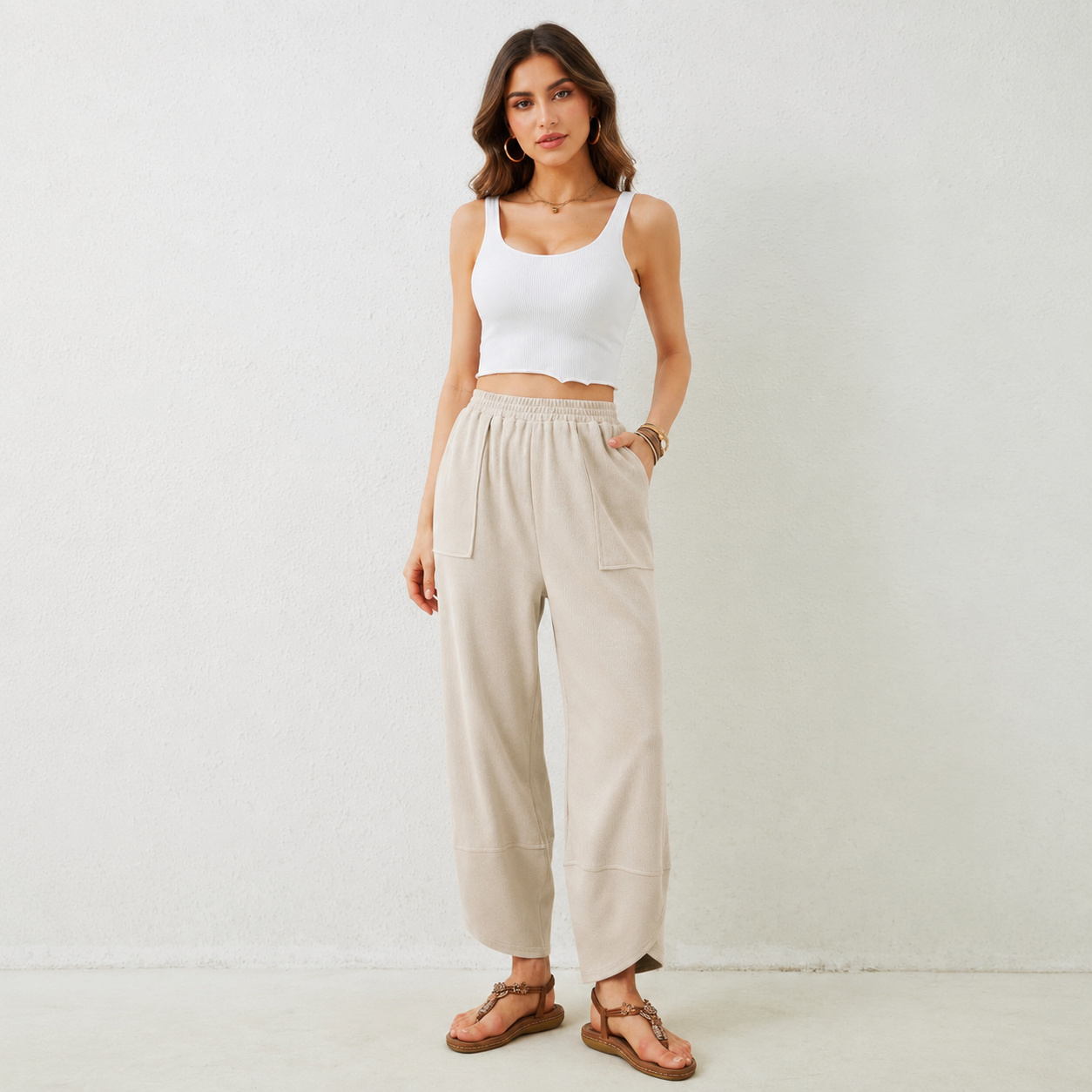 Casual Wide Baggy Palazzo Pants With Pockets For Women