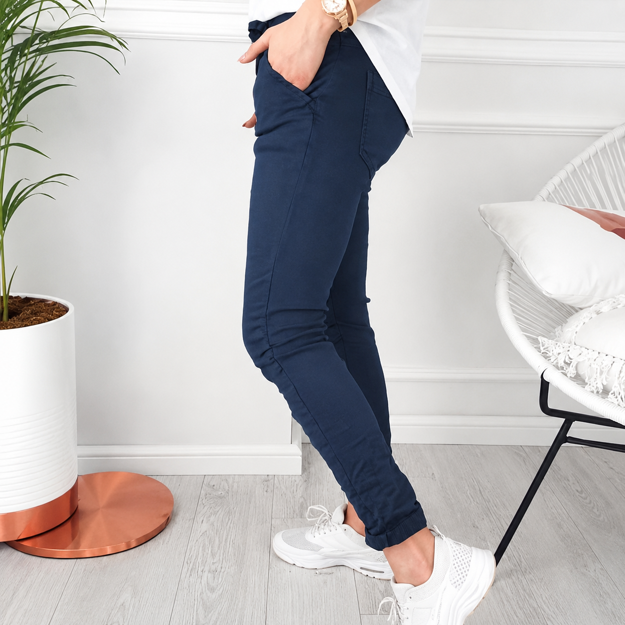 Solid Colored Casual Drawstring Skinny Pants For Spring Fall