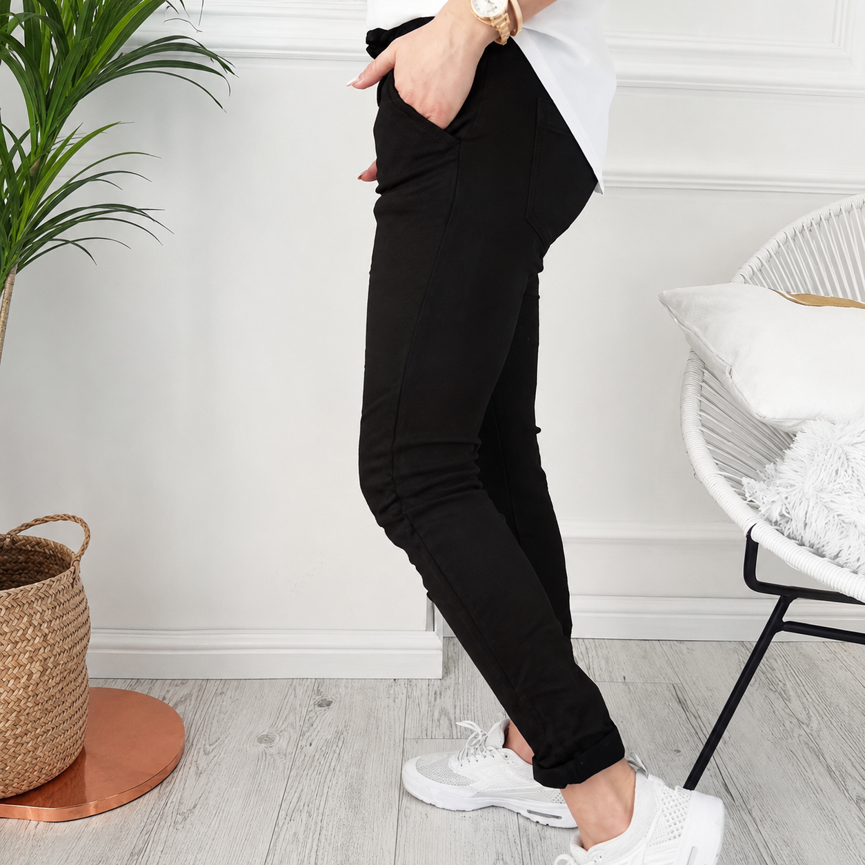Solid Colored Casual Drawstring Skinny Pants For Spring Fall