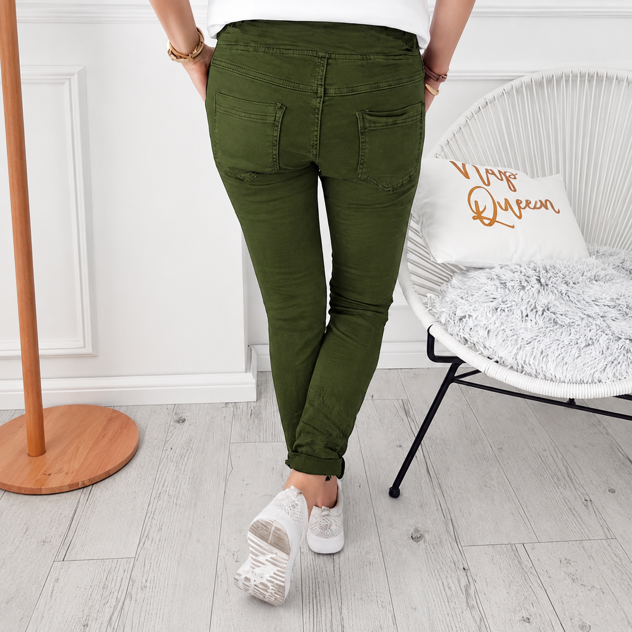 Solid Colored Casual Drawstring Skinny Pants For Spring Fall
