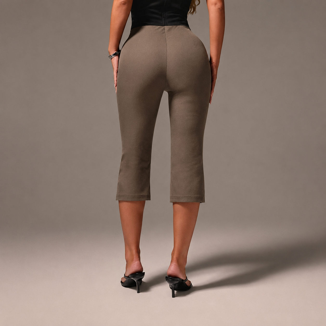 High Waisted Cropped Capri Trousers For Office Wear