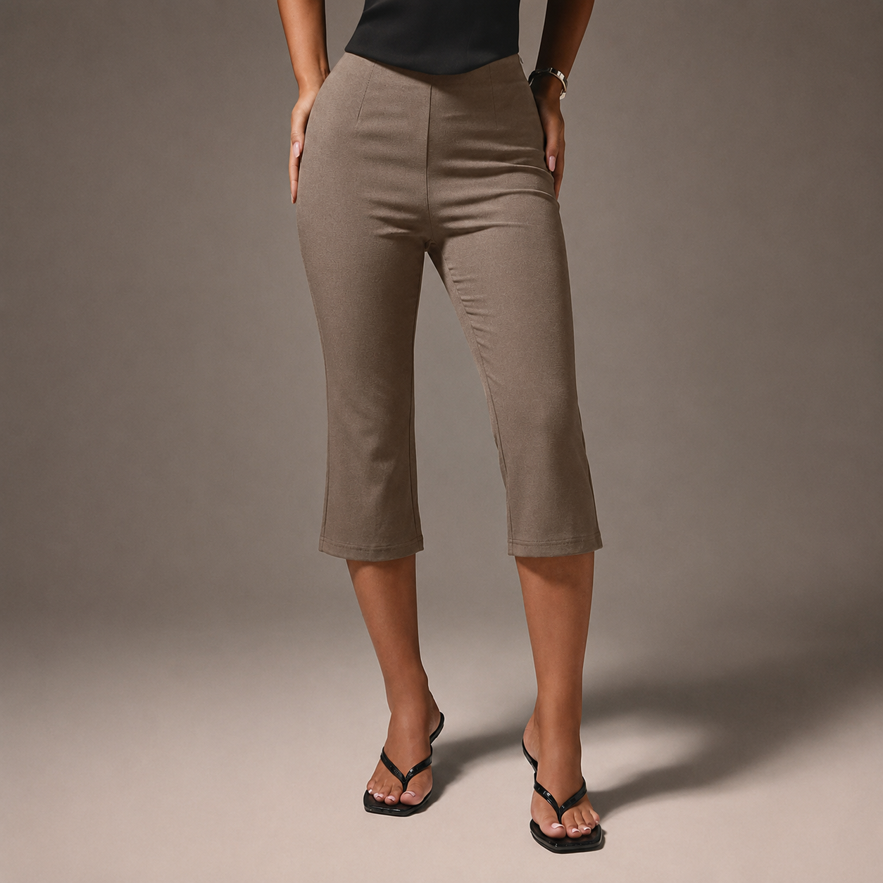 High Waisted Cropped Capri Trousers For Office Wear