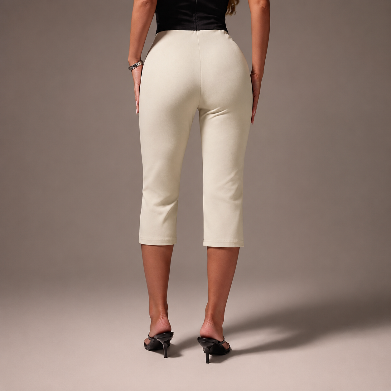 High Waisted Cropped Capri Trousers For Office Wear