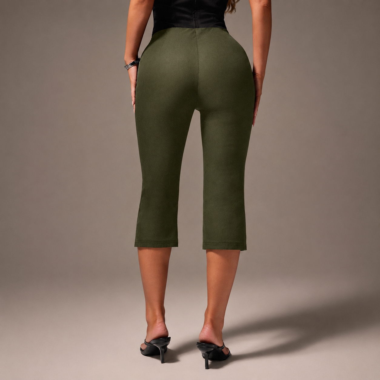 High Waisted Cropped Capri Trousers For Office Wear