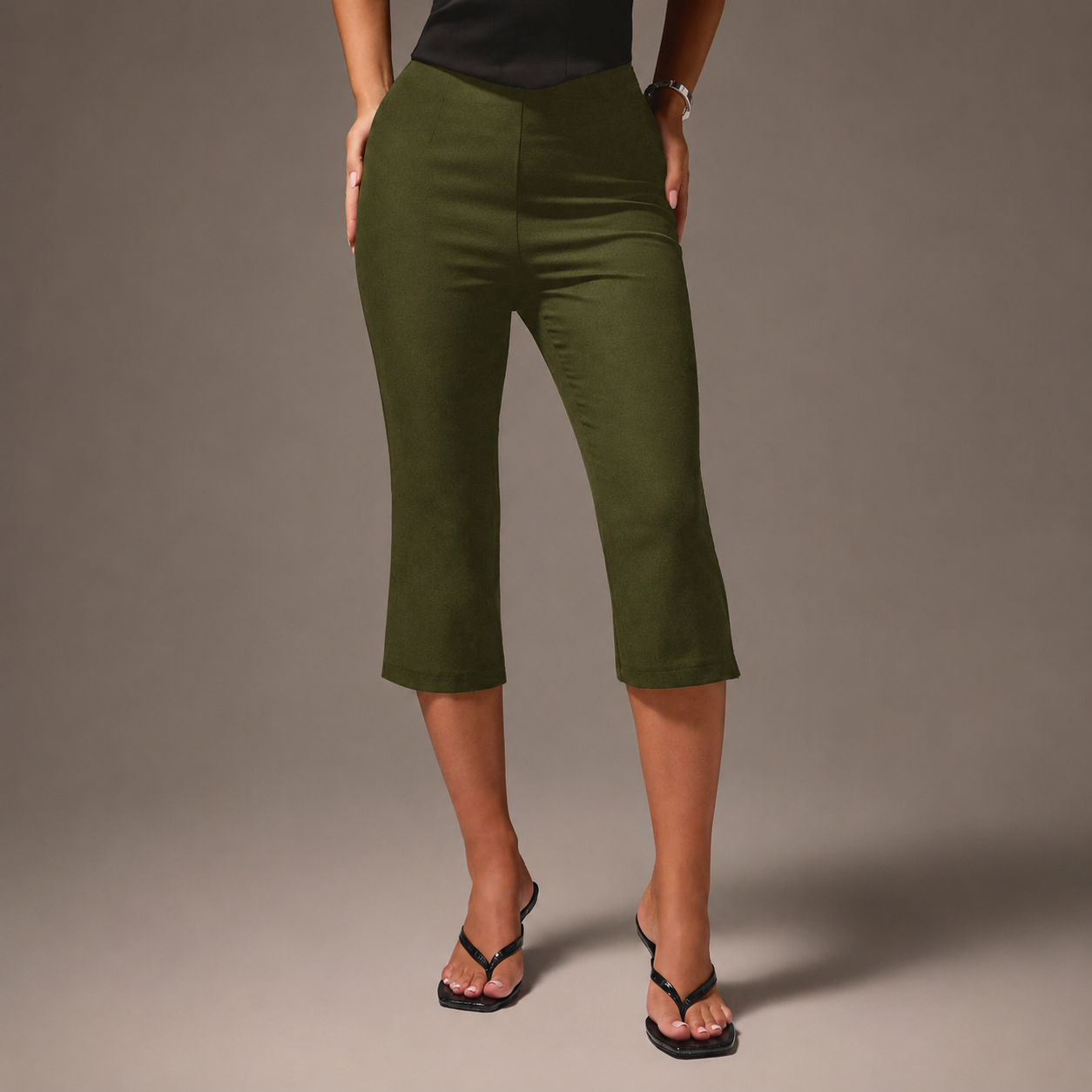 High Waisted Cropped Capri Trousers For Office Wear
