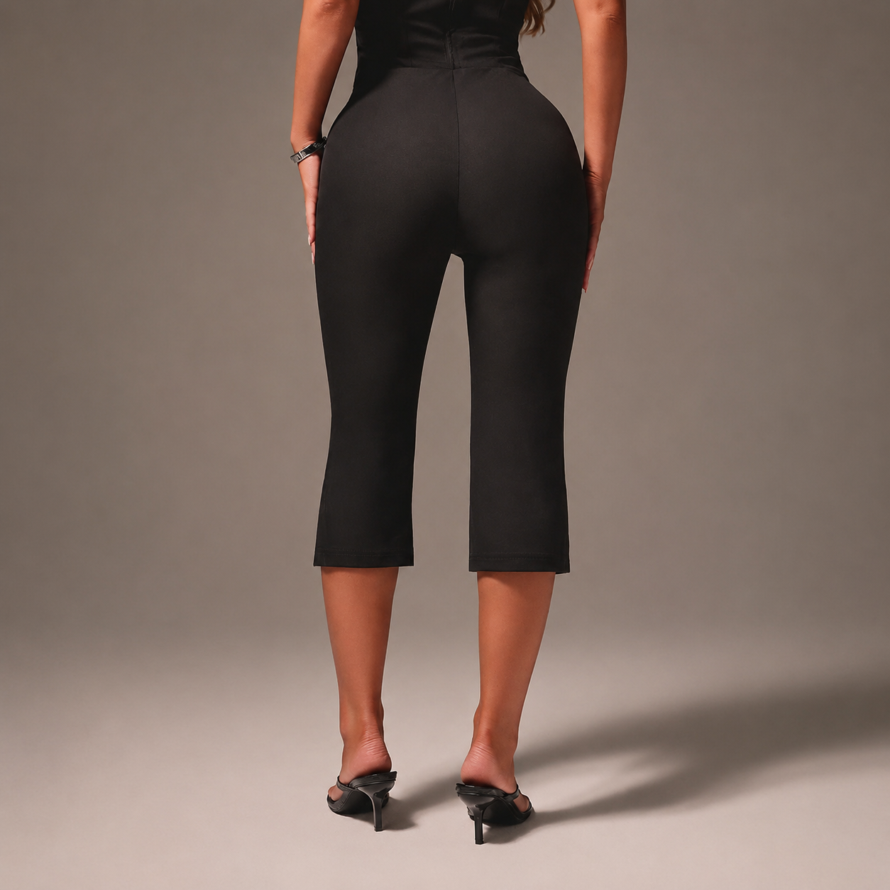 High Waisted Cropped Capri Trousers For Office Wear
