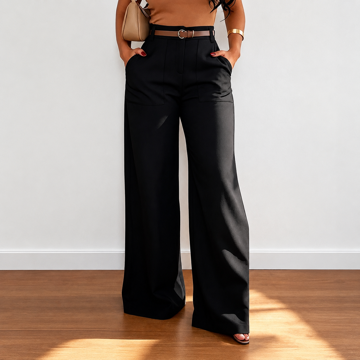 High Waisted Casual Straight Pants With Pockets