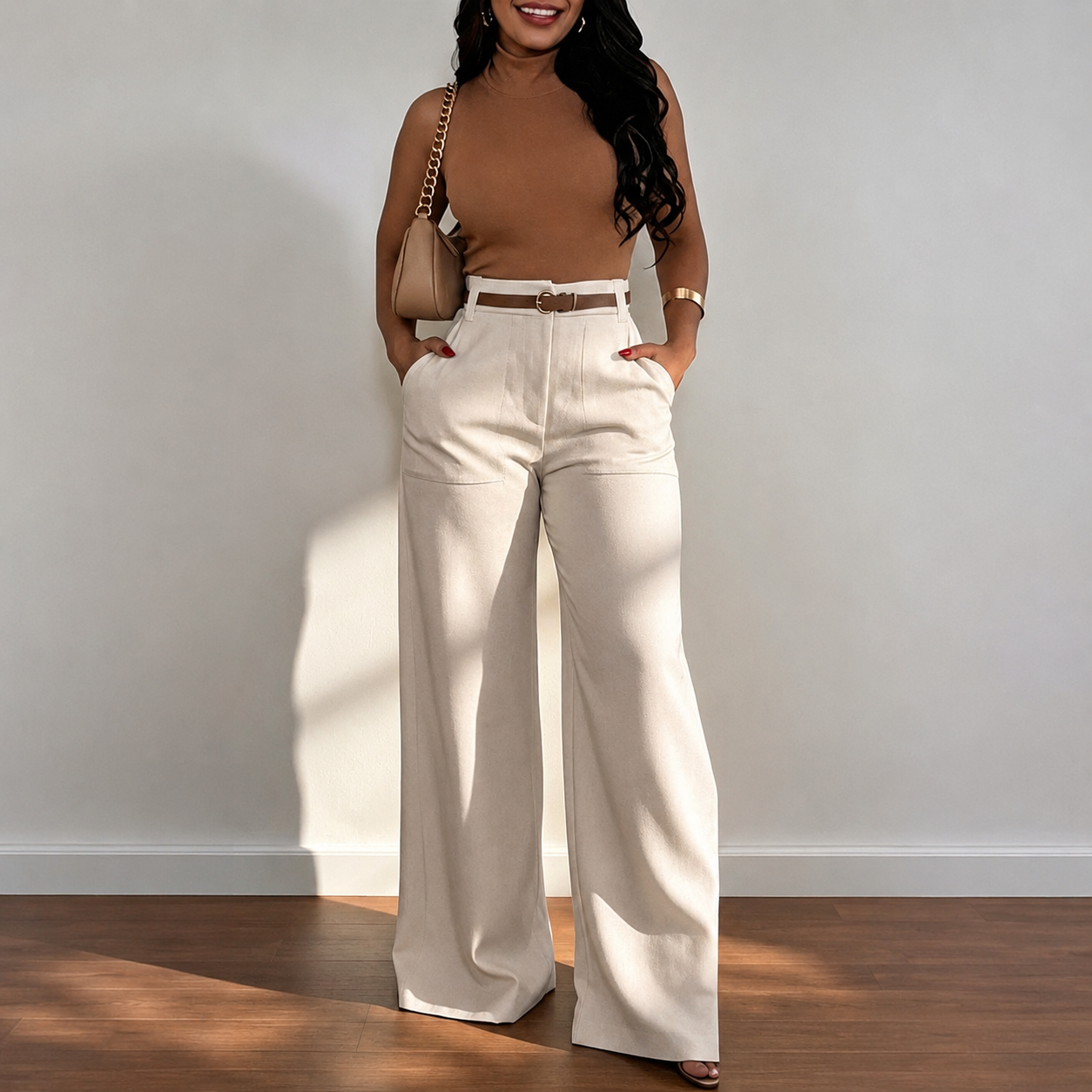 High Waisted Casual Straight Pants With Pockets