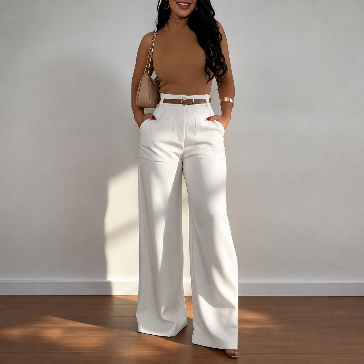 High Waisted Casual Straight Pants With Pockets