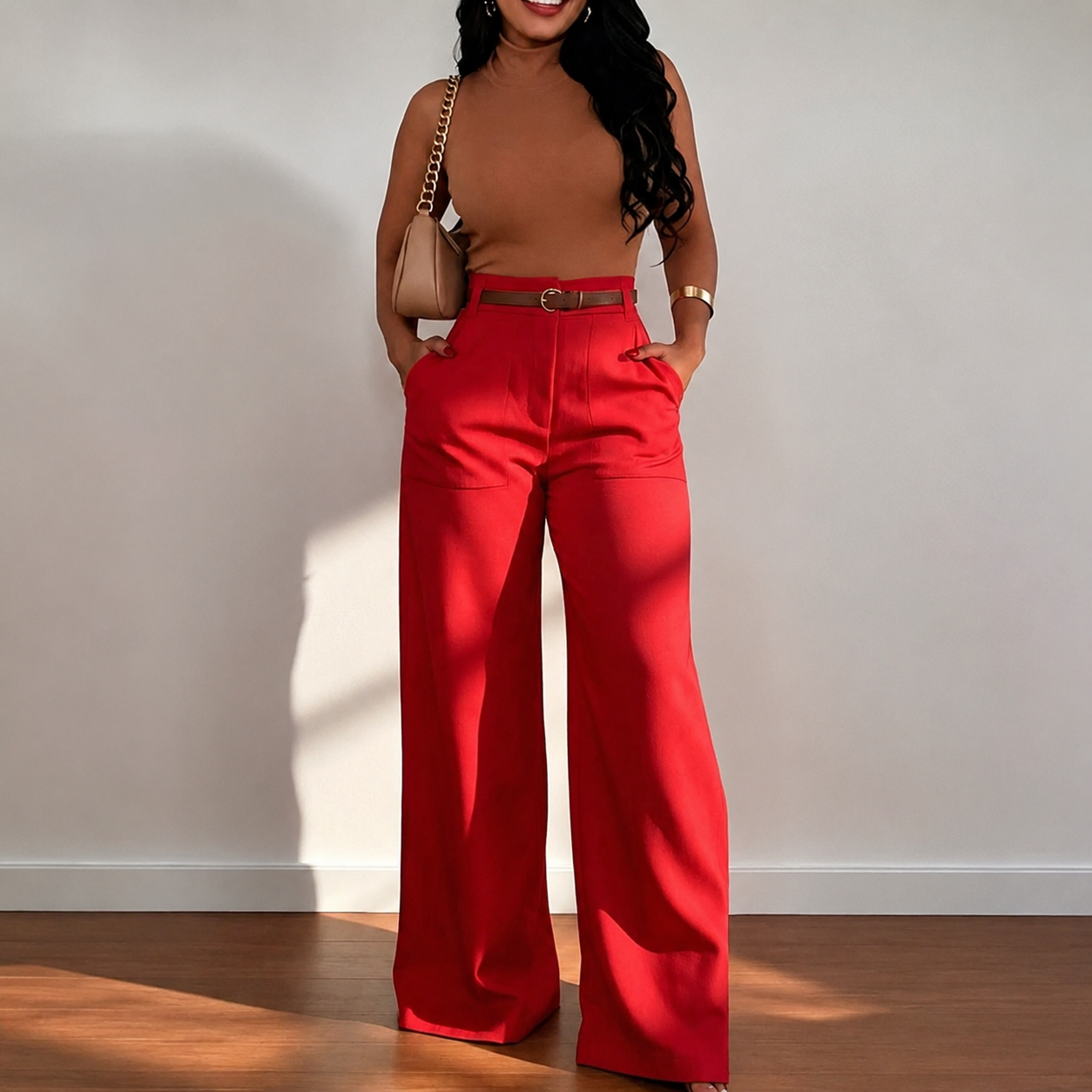 High Waisted Casual Straight Pants With Pockets