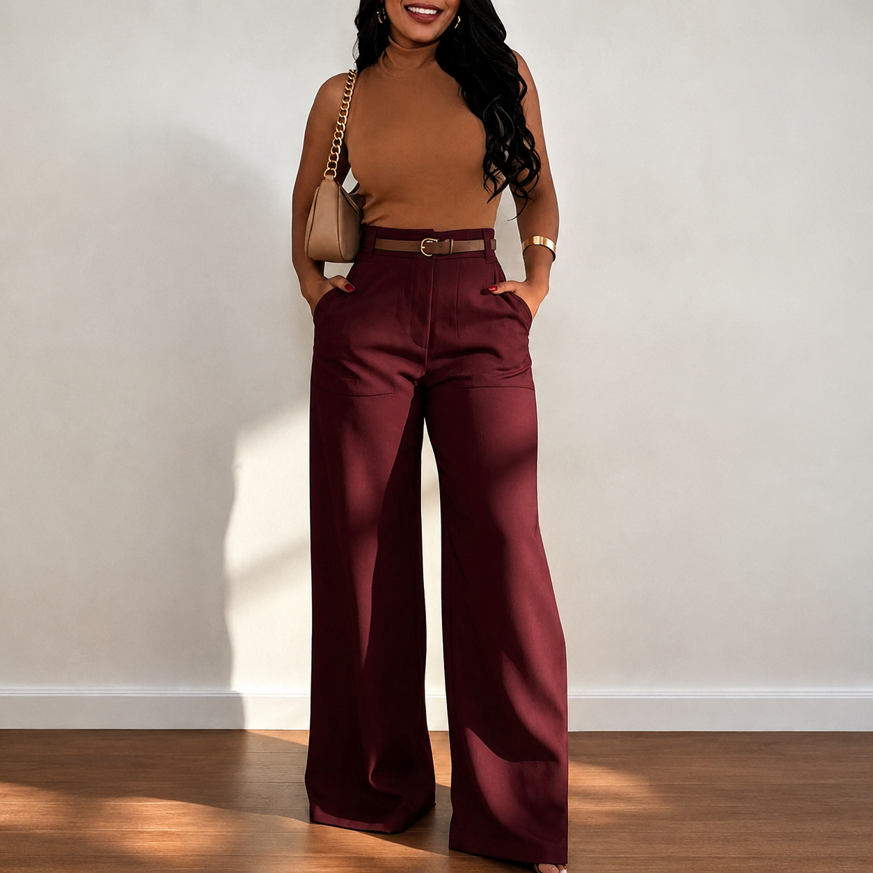 High Waisted Casual Straight Pants With Pockets