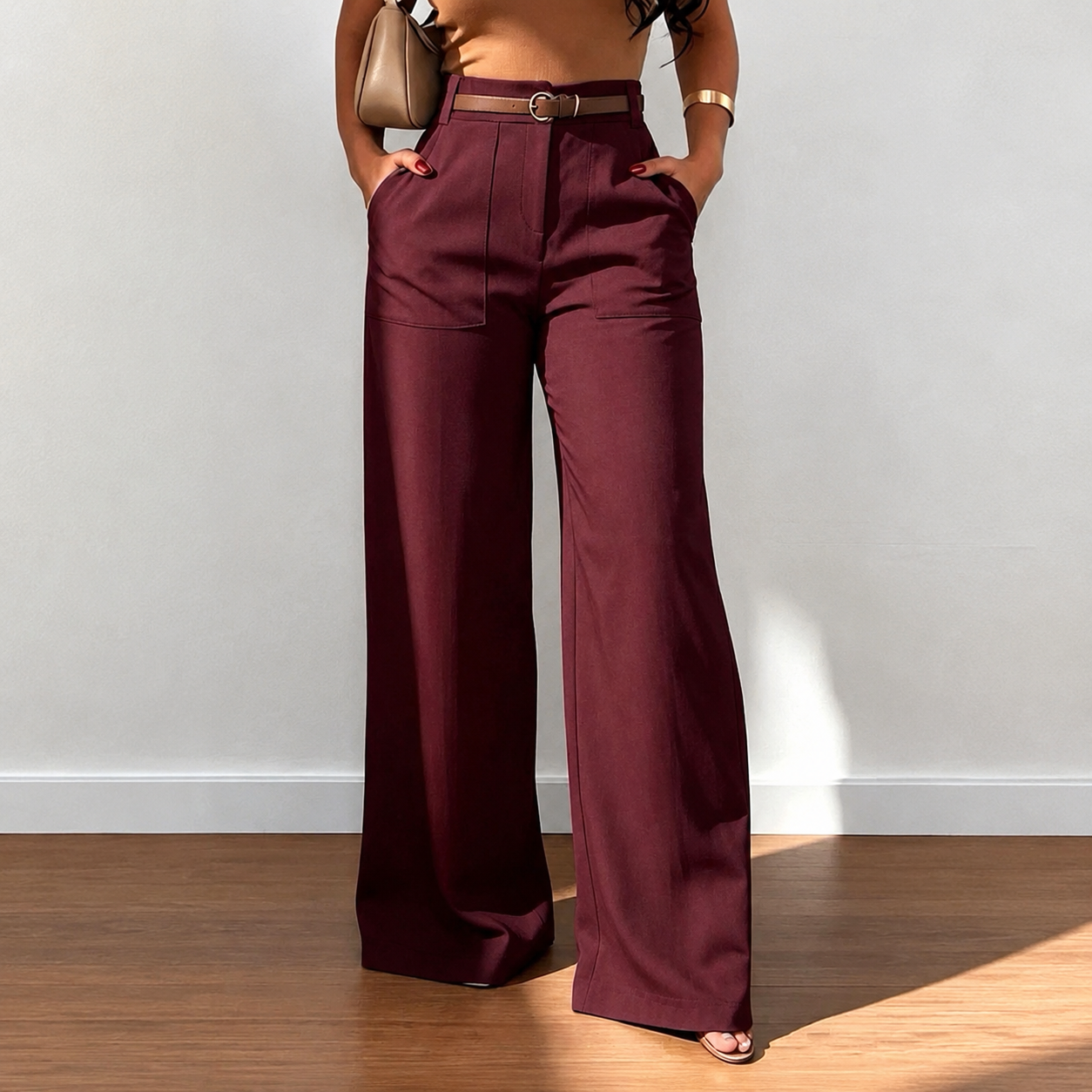 High Waisted Casual Straight Pants With Pockets