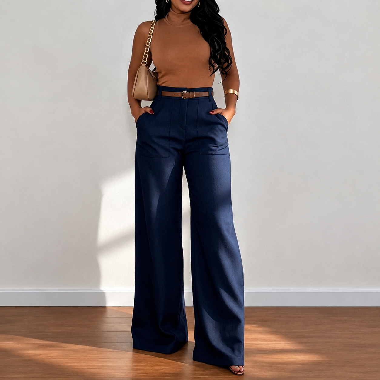 High Waisted Casual Straight Pants With Pockets