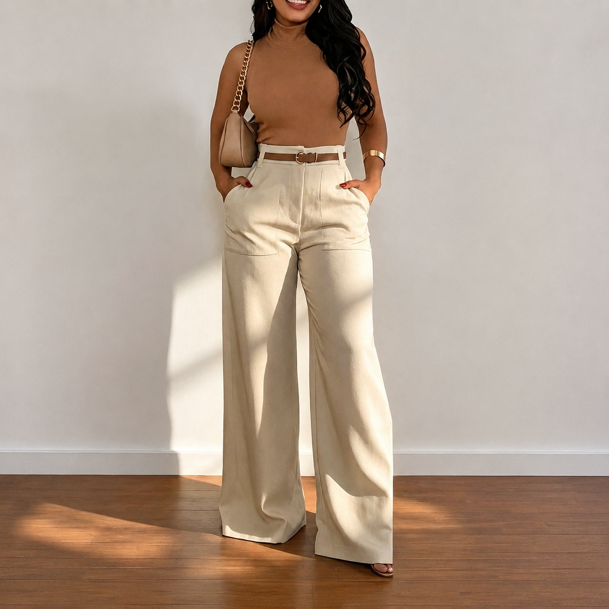 High Waisted Casual Straight Pants With Pockets