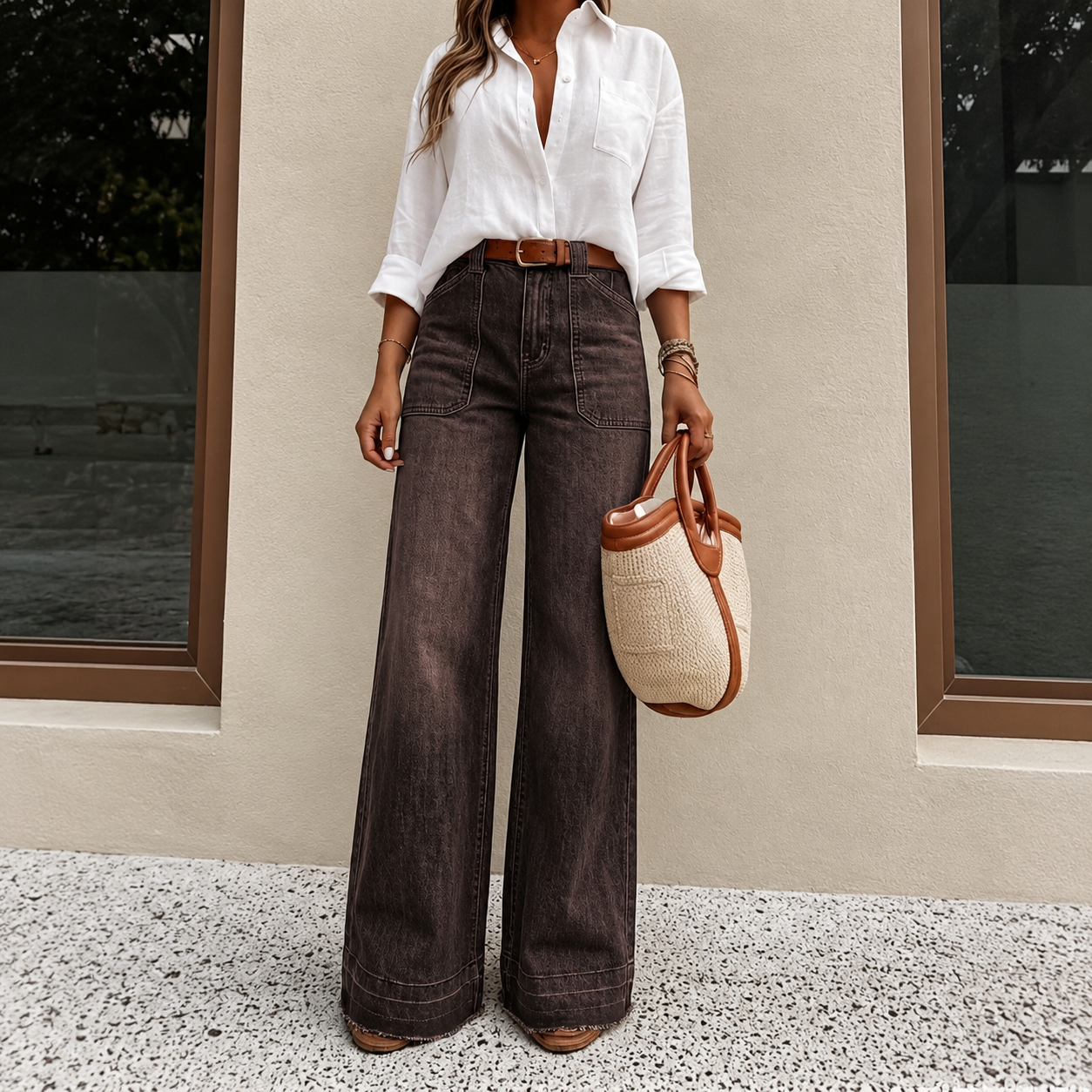 Casual Loose Fit Wide Denim Jeans For Women