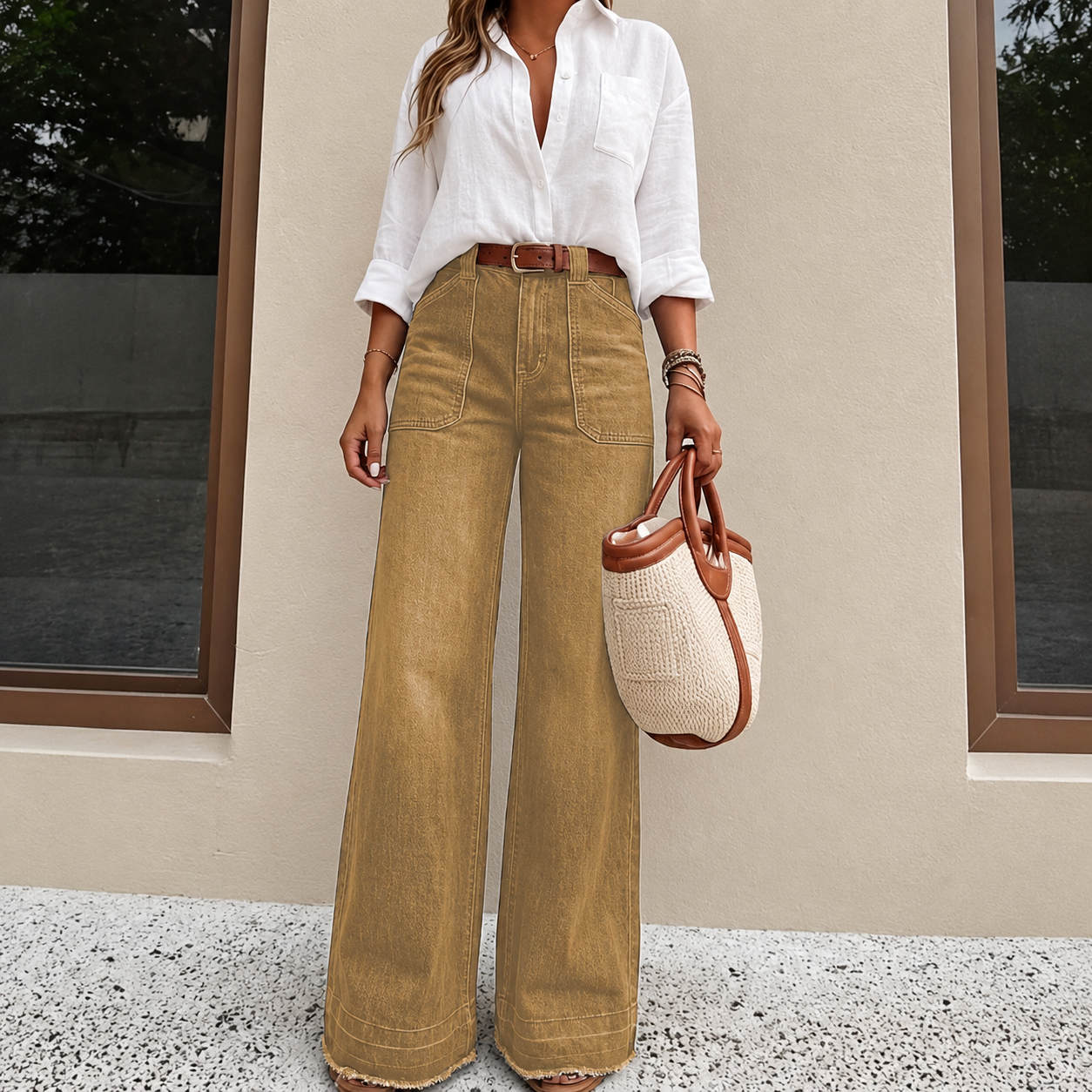 Casual Loose Fit Wide Denim Jeans For Women