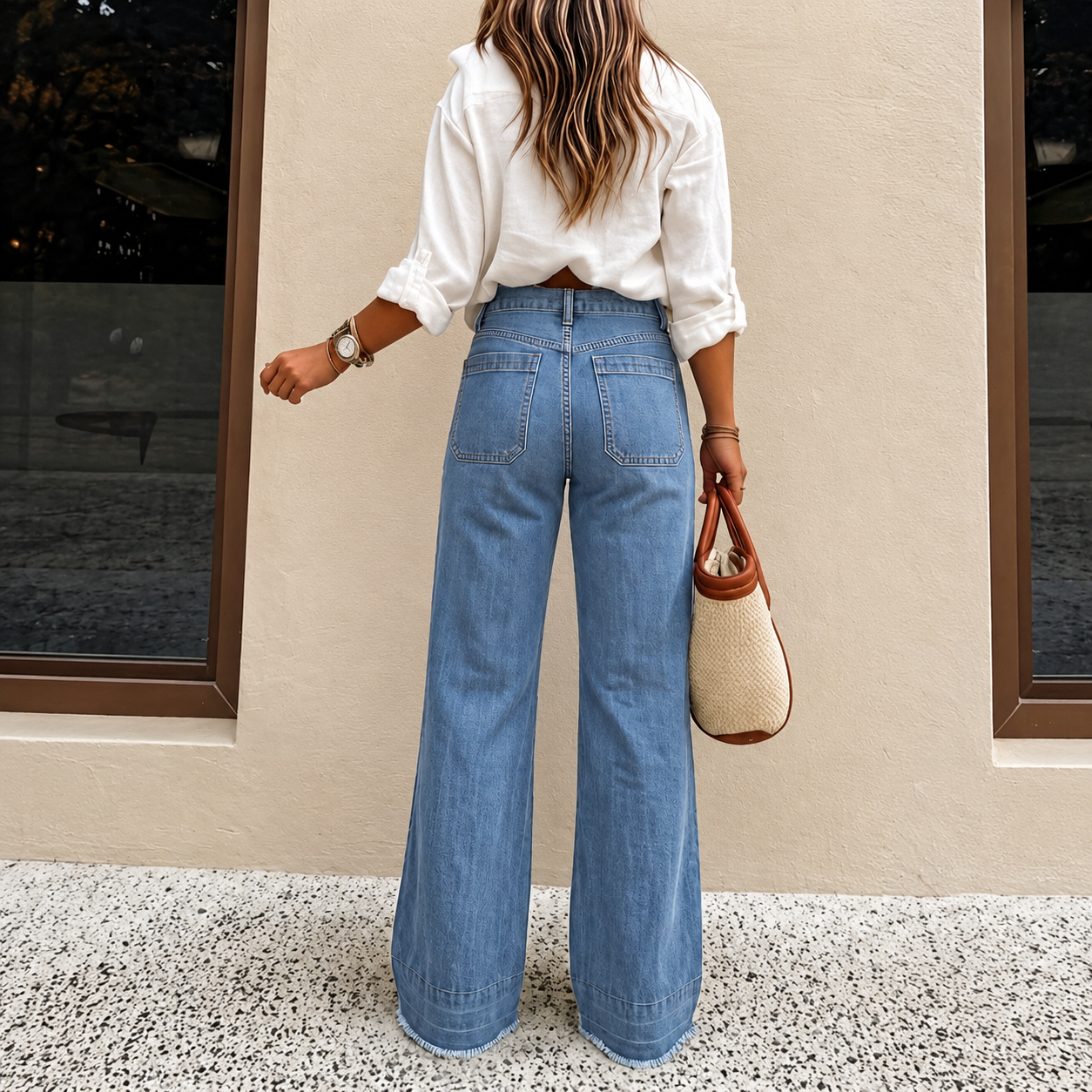 Casual Loose Fit Wide Denim Jeans For Women