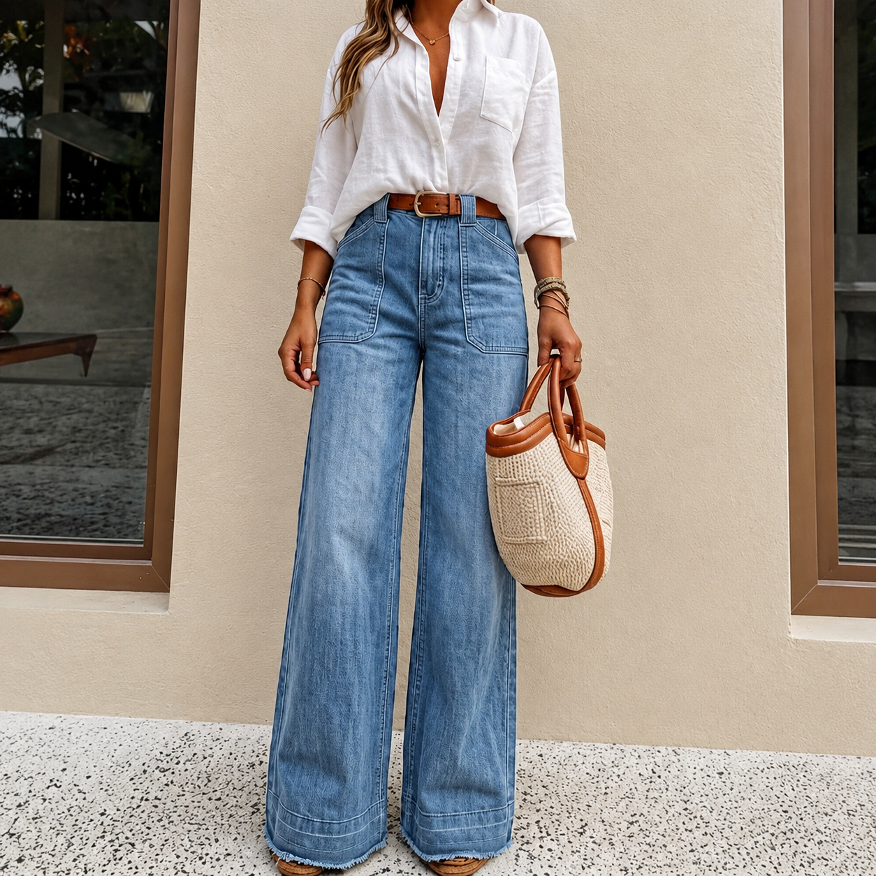 Casual Loose Fit Wide Denim Jeans For Women
