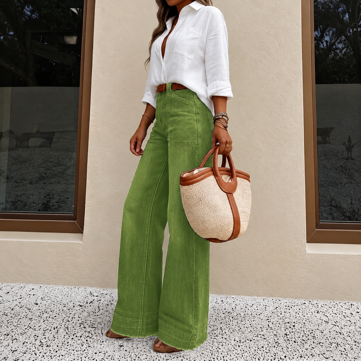 Casual Loose Fit Wide Denim Jeans For Women