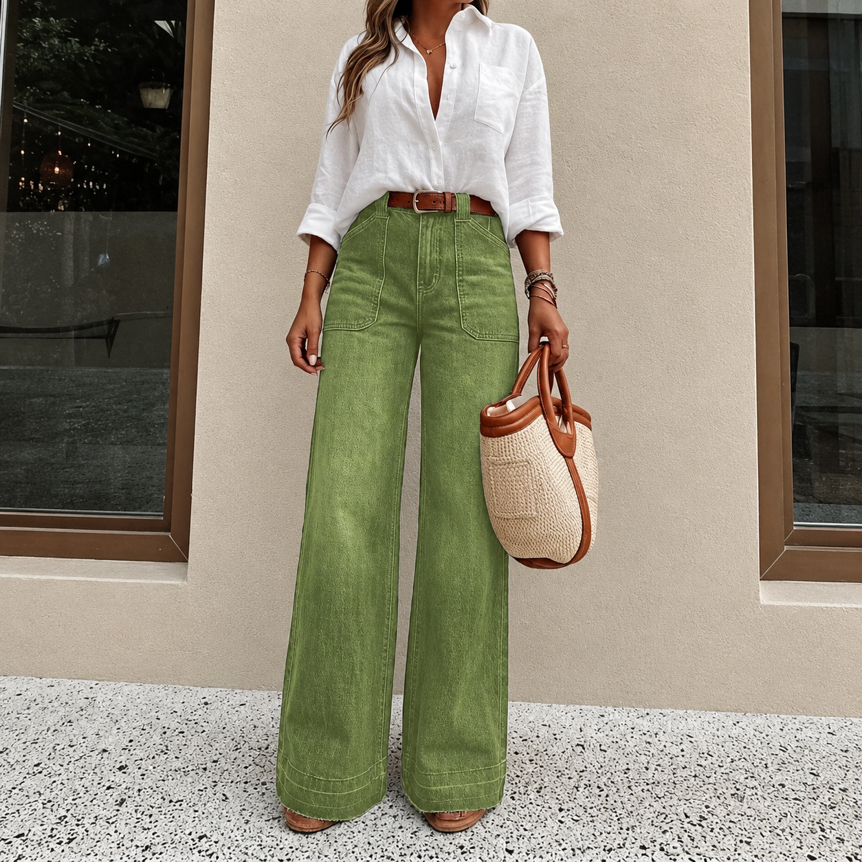 Casual Loose Fit Wide Denim Jeans For Women
