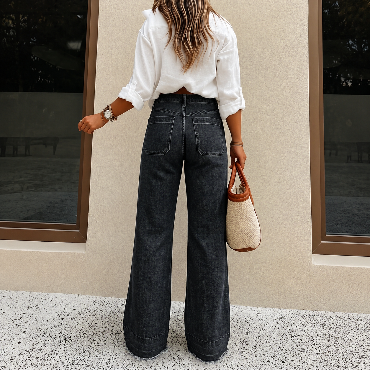 Casual Loose Fit Wide Denim Jeans For Women