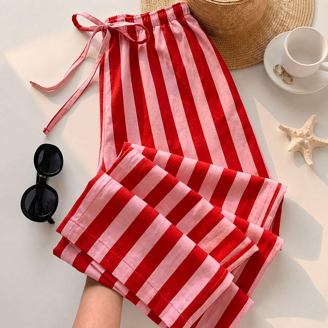 Casual Striped Tie Front Strong Long Pants