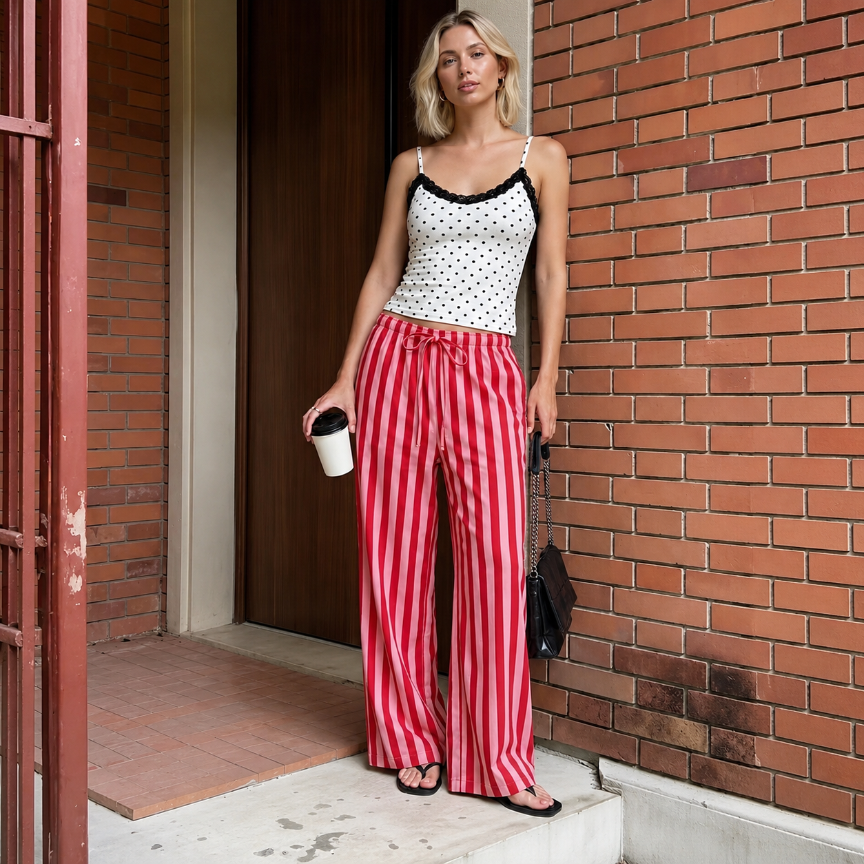 Casual Striped Tie Front Strong Long Pants