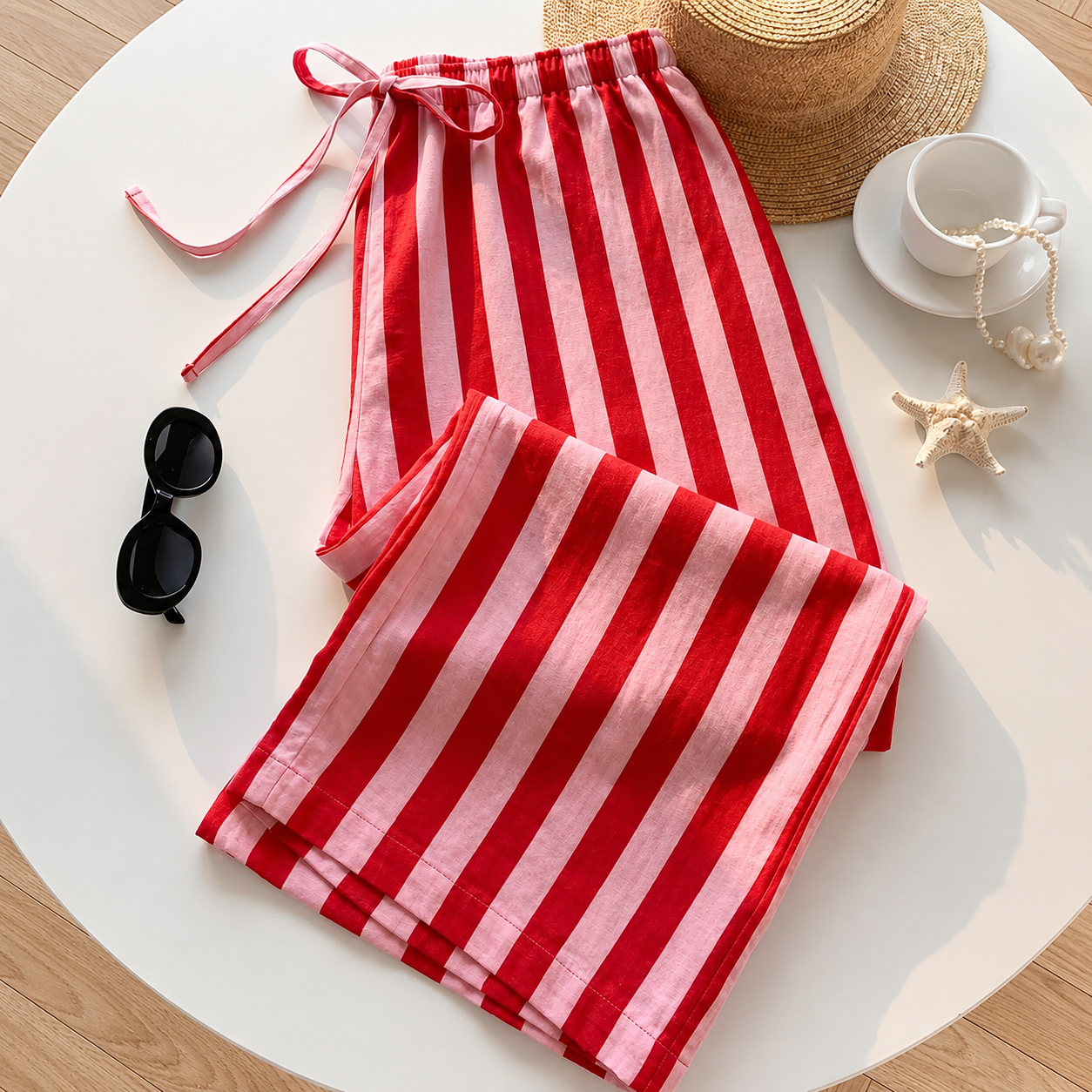 Casual Striped Tie Front Strong Long Pants