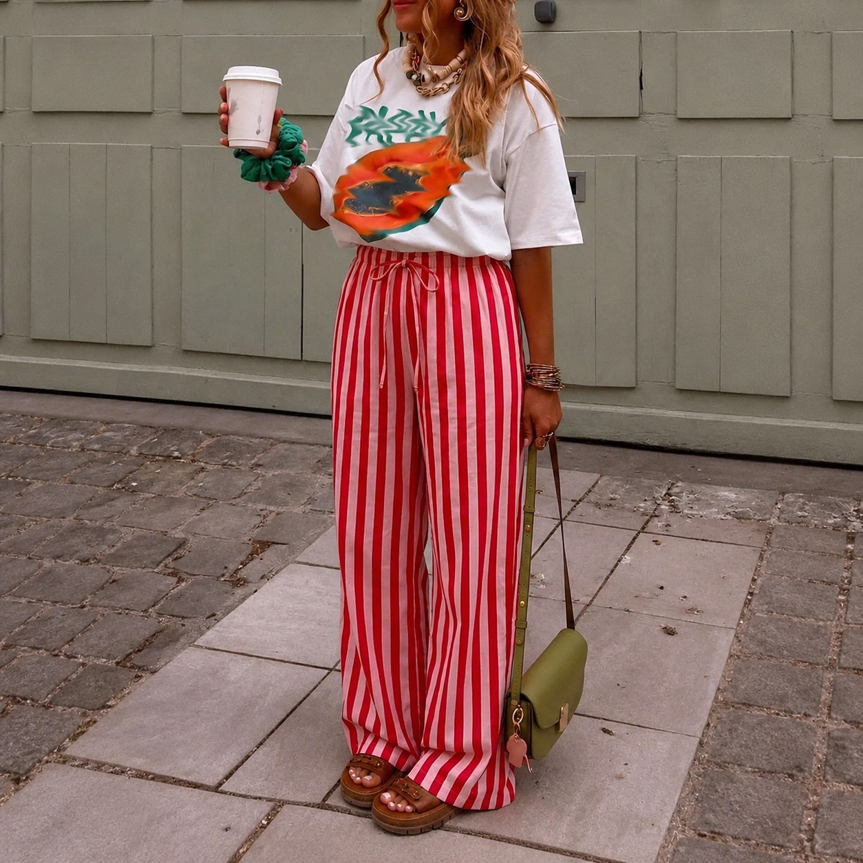 Casual Striped Tie Front Strong Long Pants