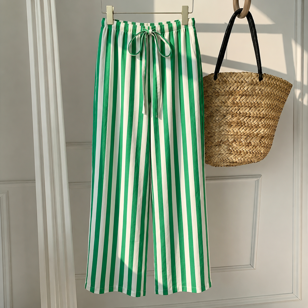 Casual Striped Tie Front Strong Long Pants