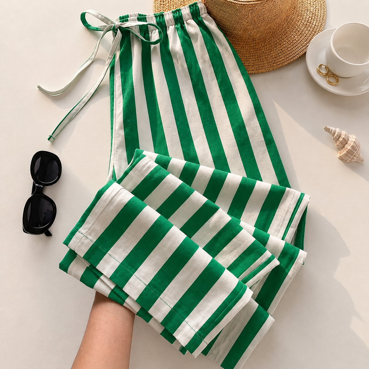 Casual Striped Tie Front Strong Long Pants