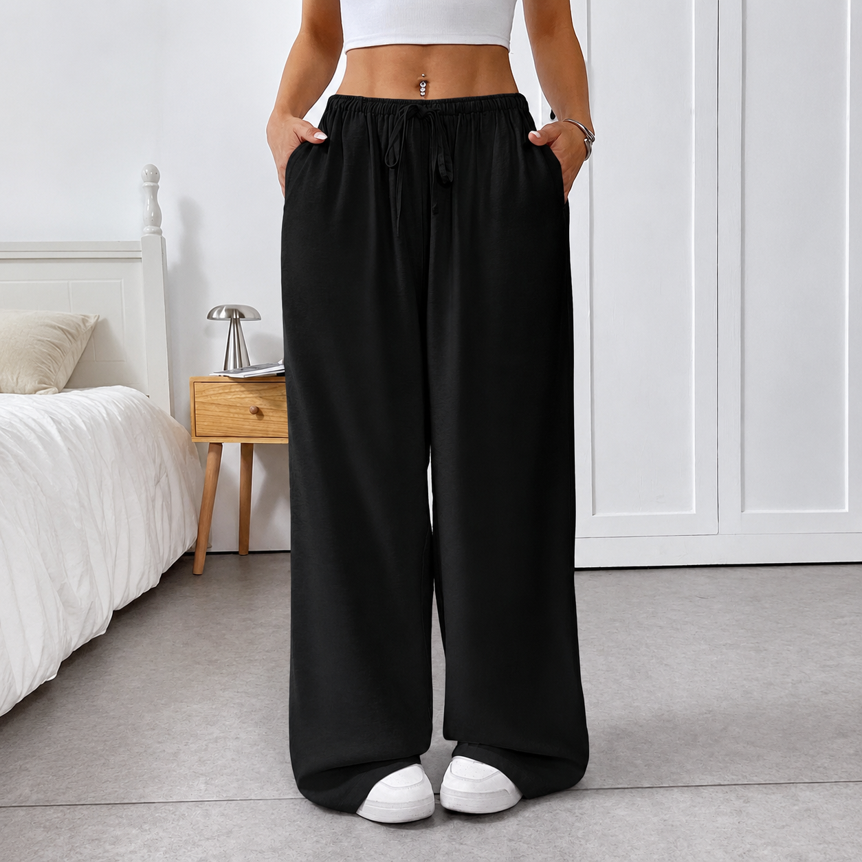 Casual Striped Tie Front Strong Long Pants