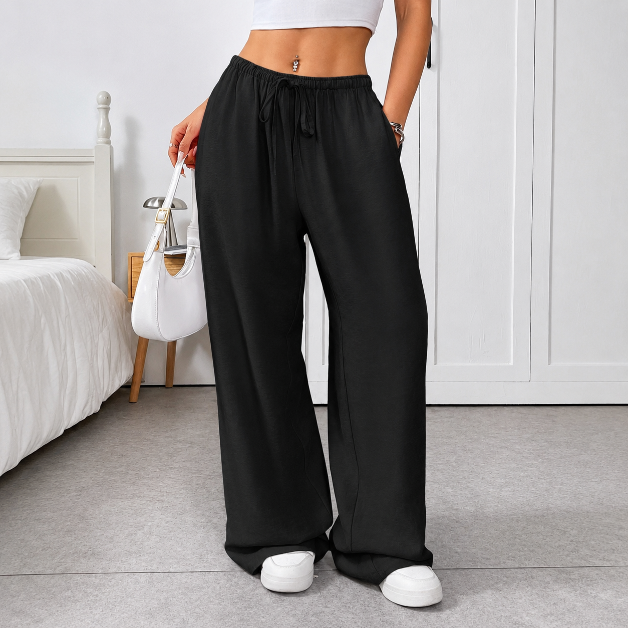Casual Striped Tie Front Strong Long Pants