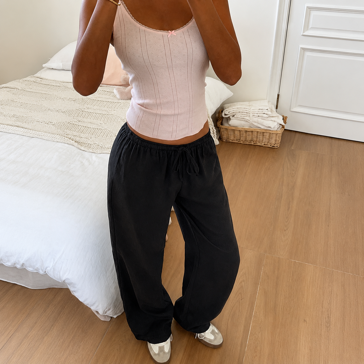Casual Striped Tie Front Strong Long Pants